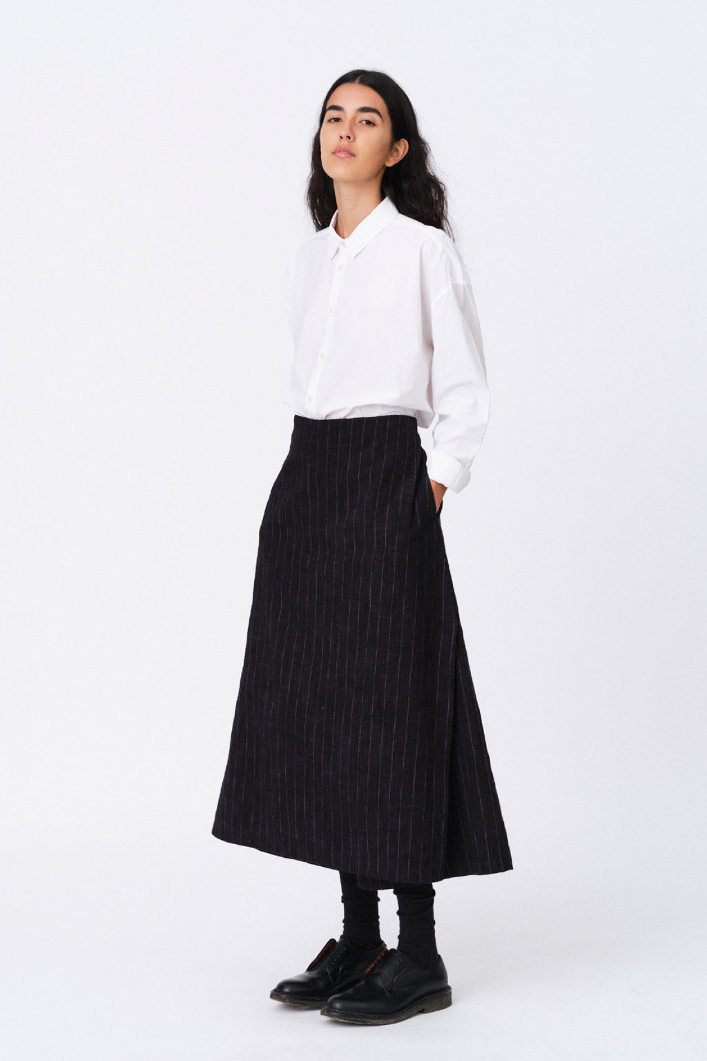 THE PRINTER CULOTTE / CRUMPLED PINSTRIPE FLINT