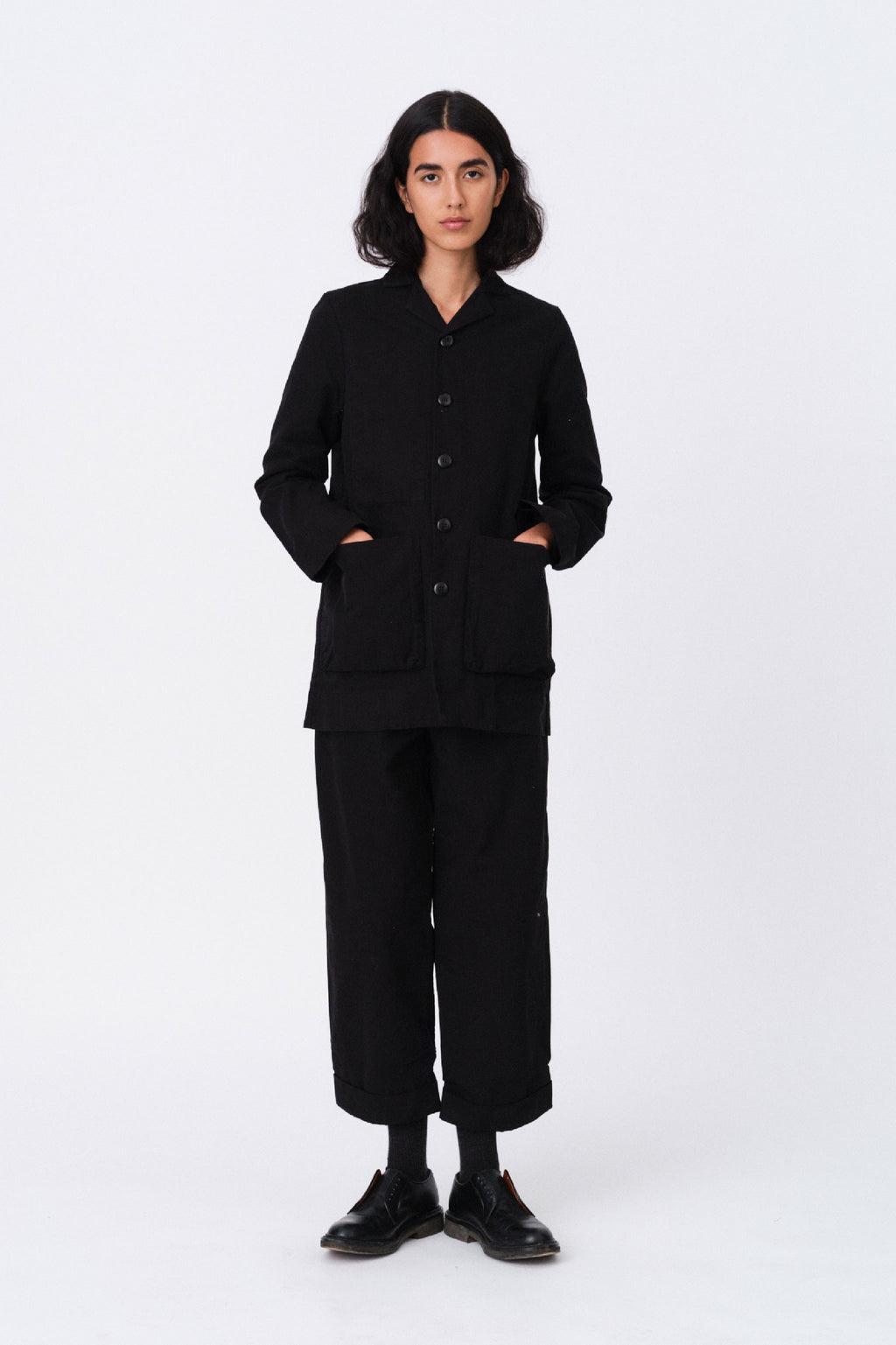The Photographer Cotton Easy Fit Jacket With Front Pockets - Black