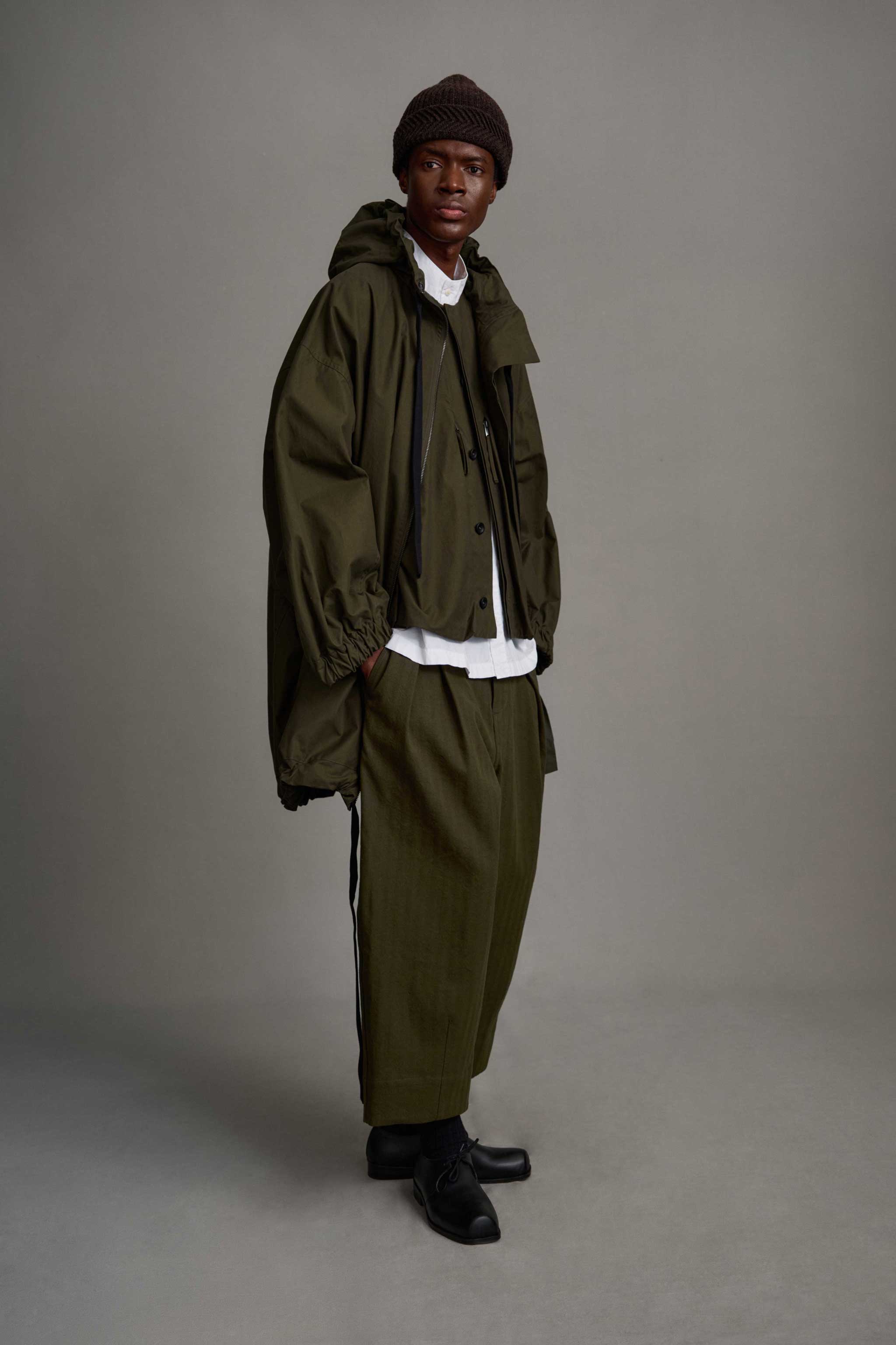 Oversized Shower Proof Hooded Green Coat in 100% Cotton