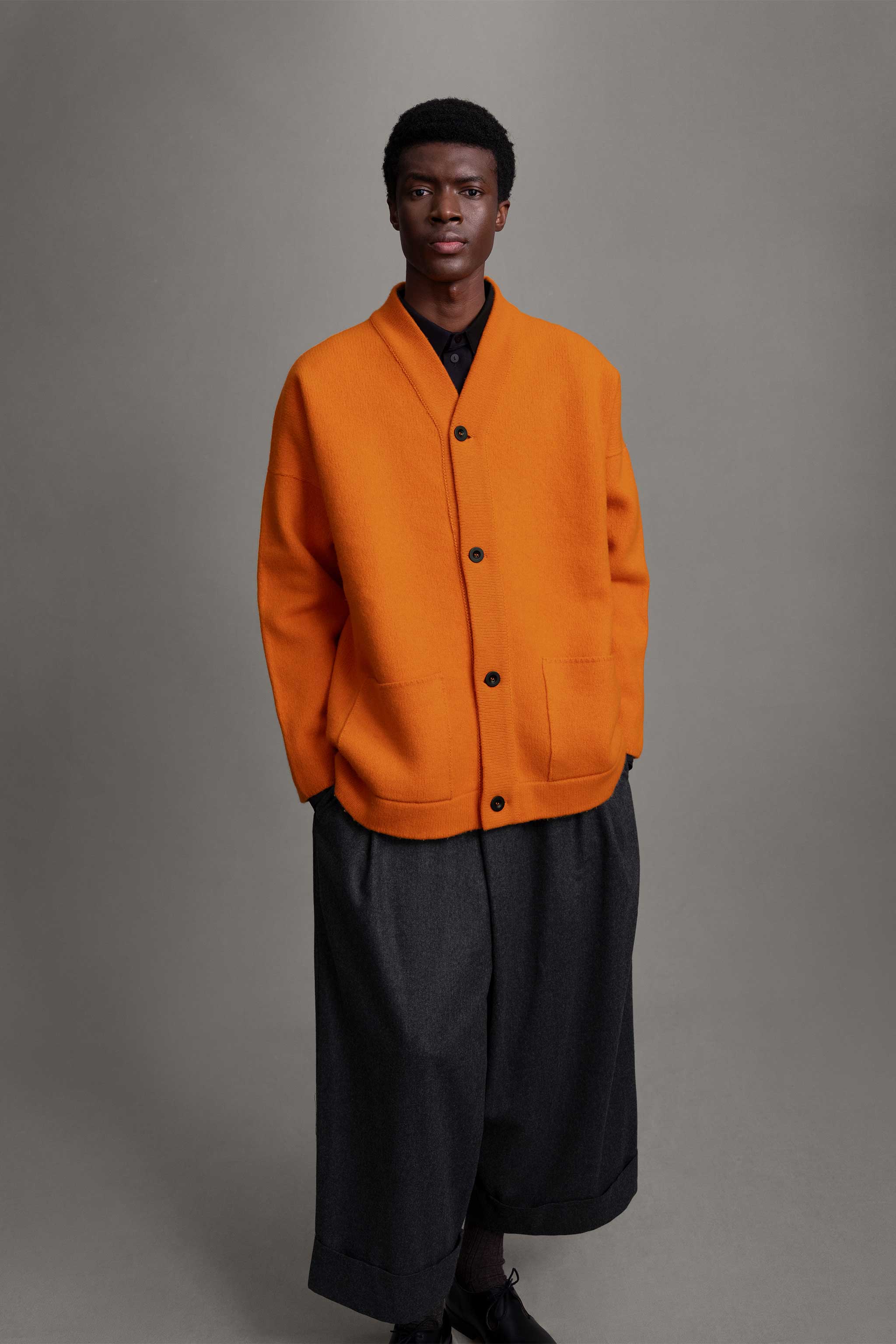 THE LIBRARIAN CARDIGAN / FELTED LAMBSWOOL NASTURTIUM