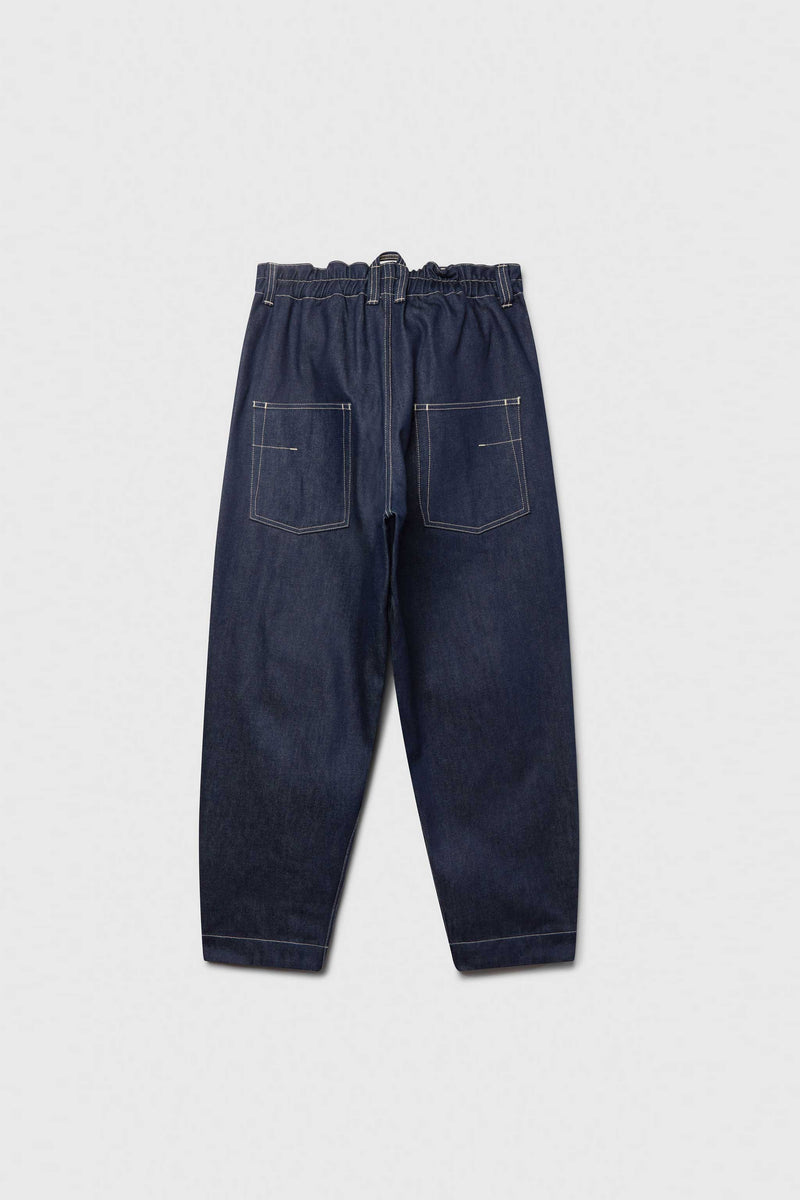 Unisex Blue Organic Elasticated Denim Jeans Crop Tapered Leg Fit
