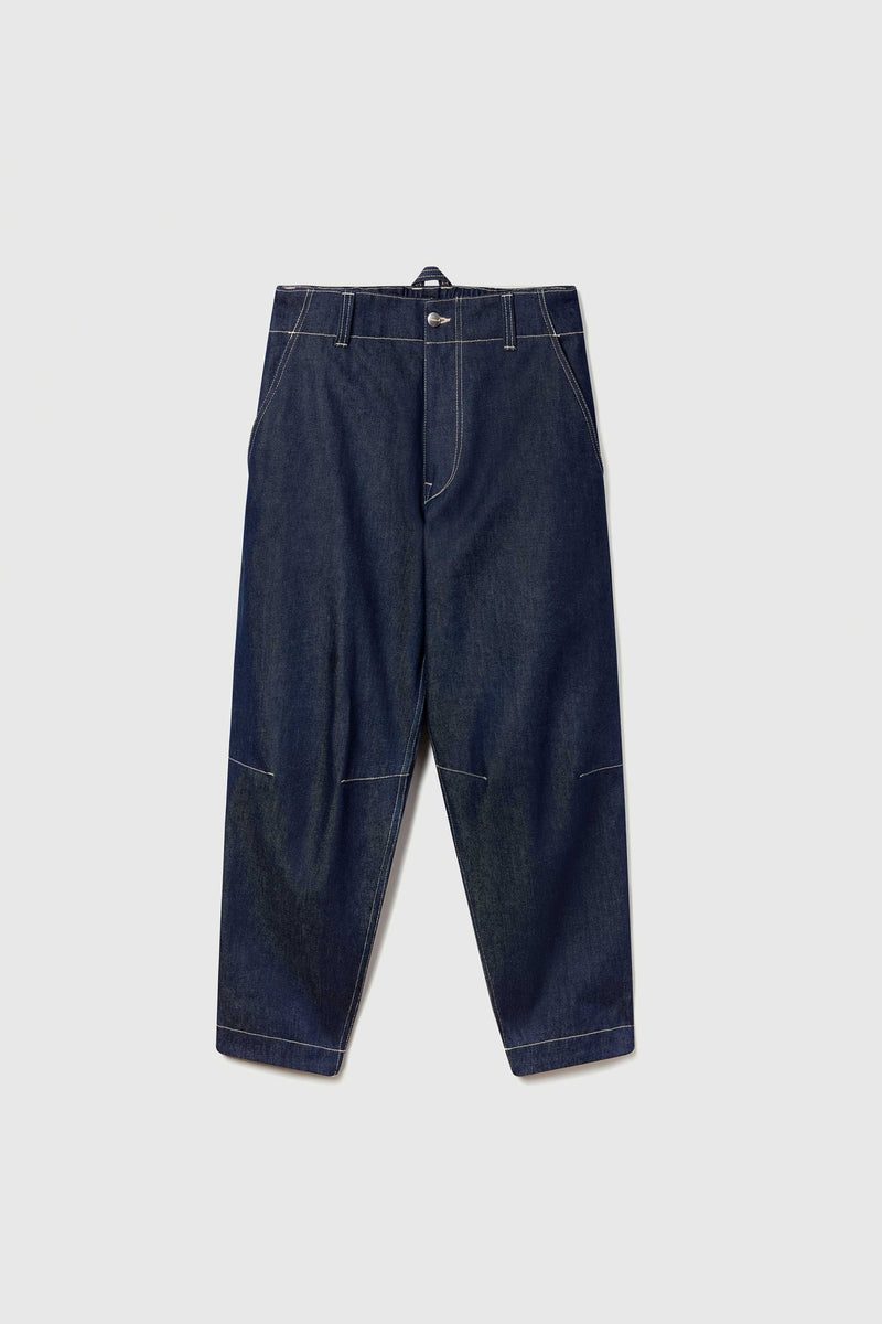 Unisex Blue Organic Elasticated Denim Jeans Crop Tapered Leg Fit 