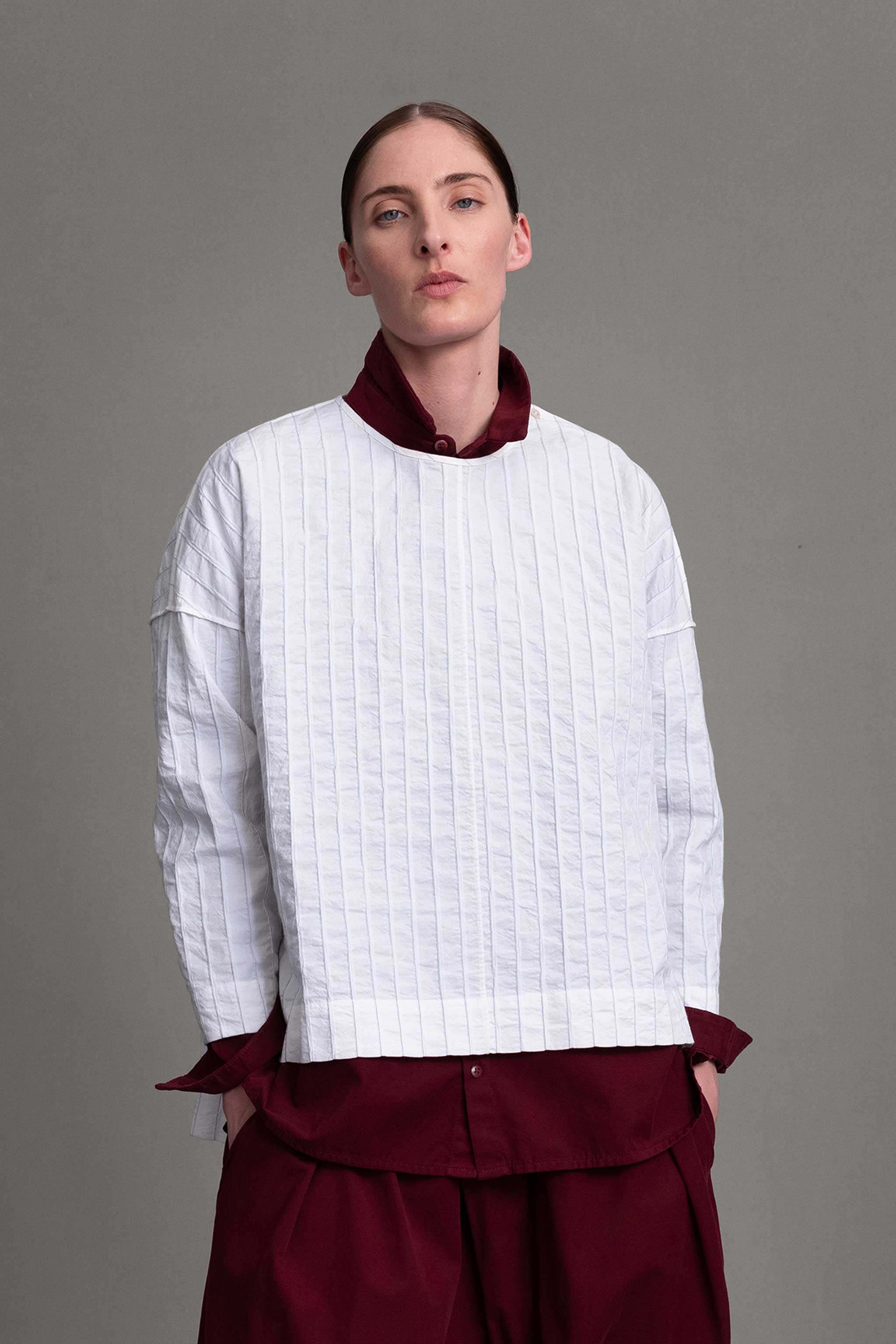 THE ARCHIVIST TOP / RAISED STRIPE CHALK