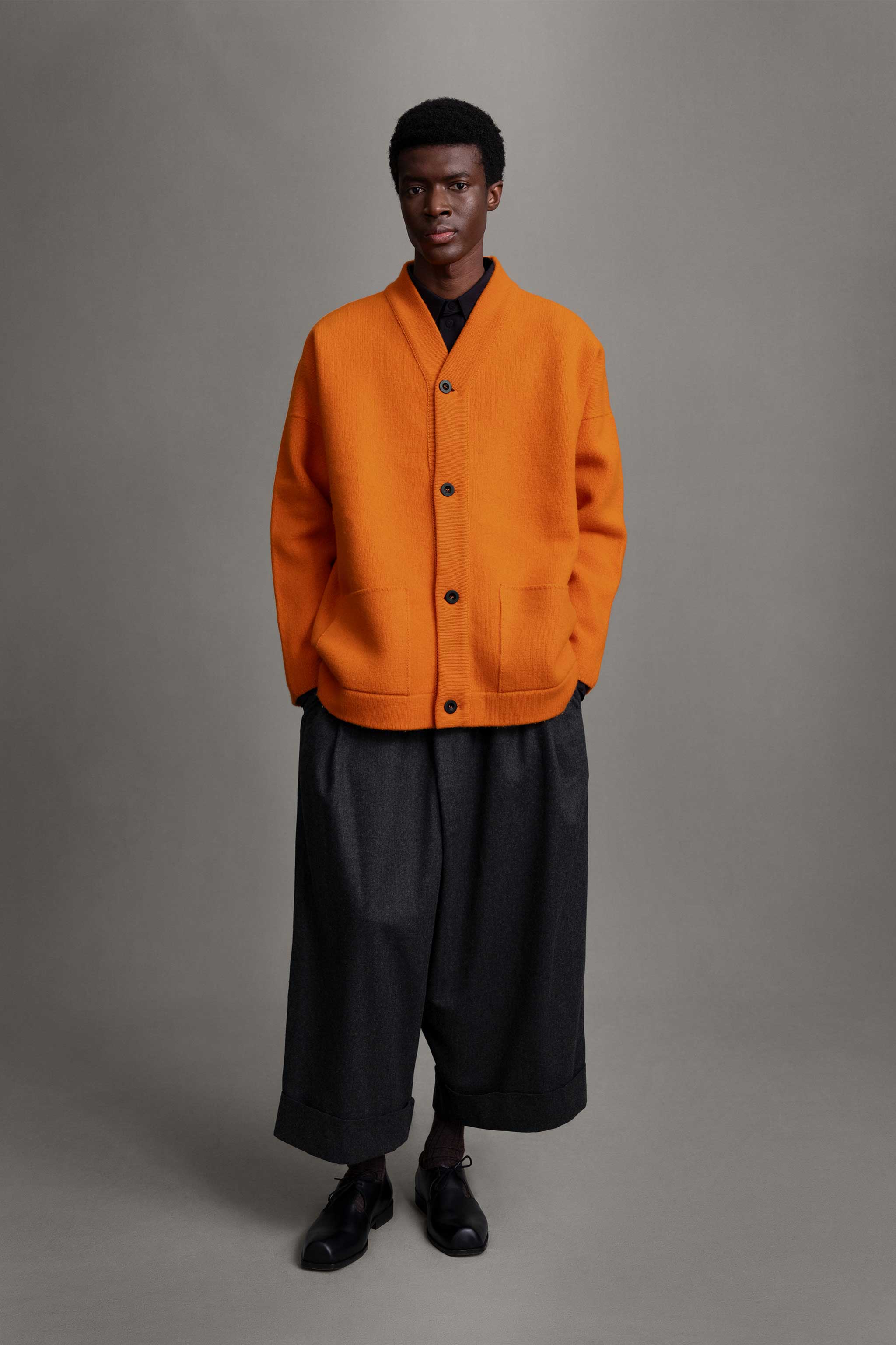 THE LIBRARIAN CARDIGAN / FELTED LAMBSWOOL NASTURTIUM