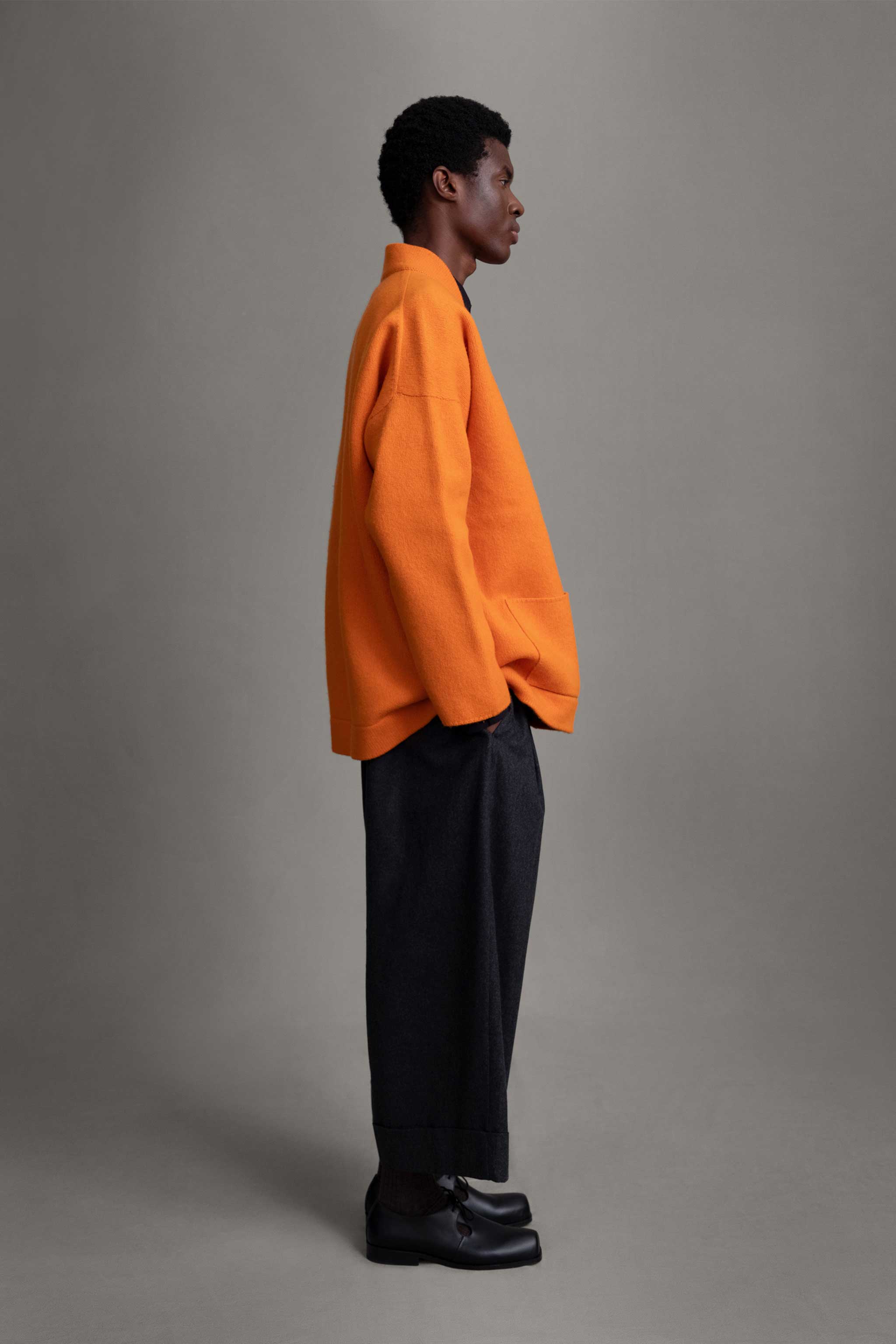 THE LIBRARIAN CARDIGAN / FELTED LAMBSWOOL NASTURTIUM