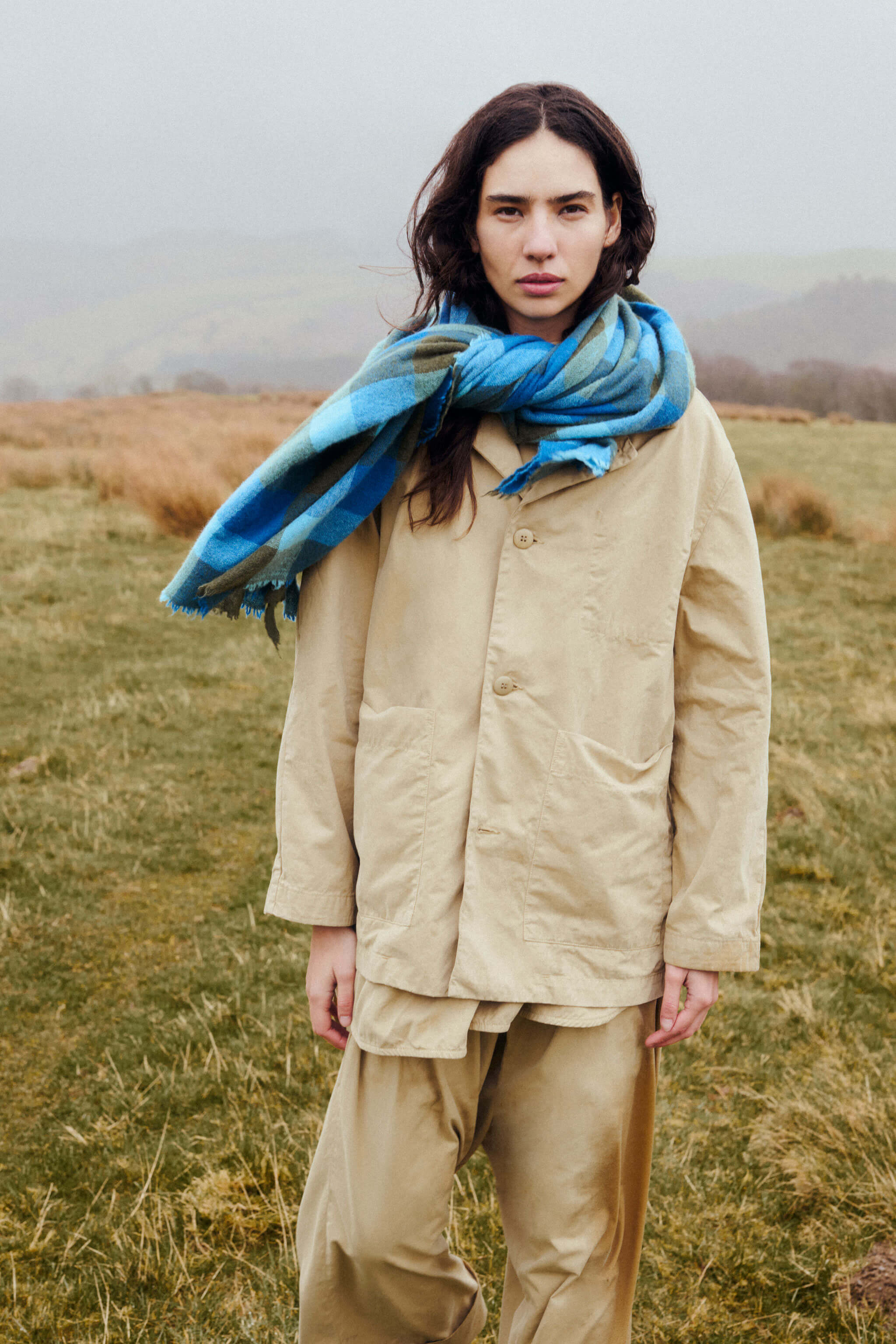 THE CROFTER SCARF / WOOL CHECK ARCTIC MOSS