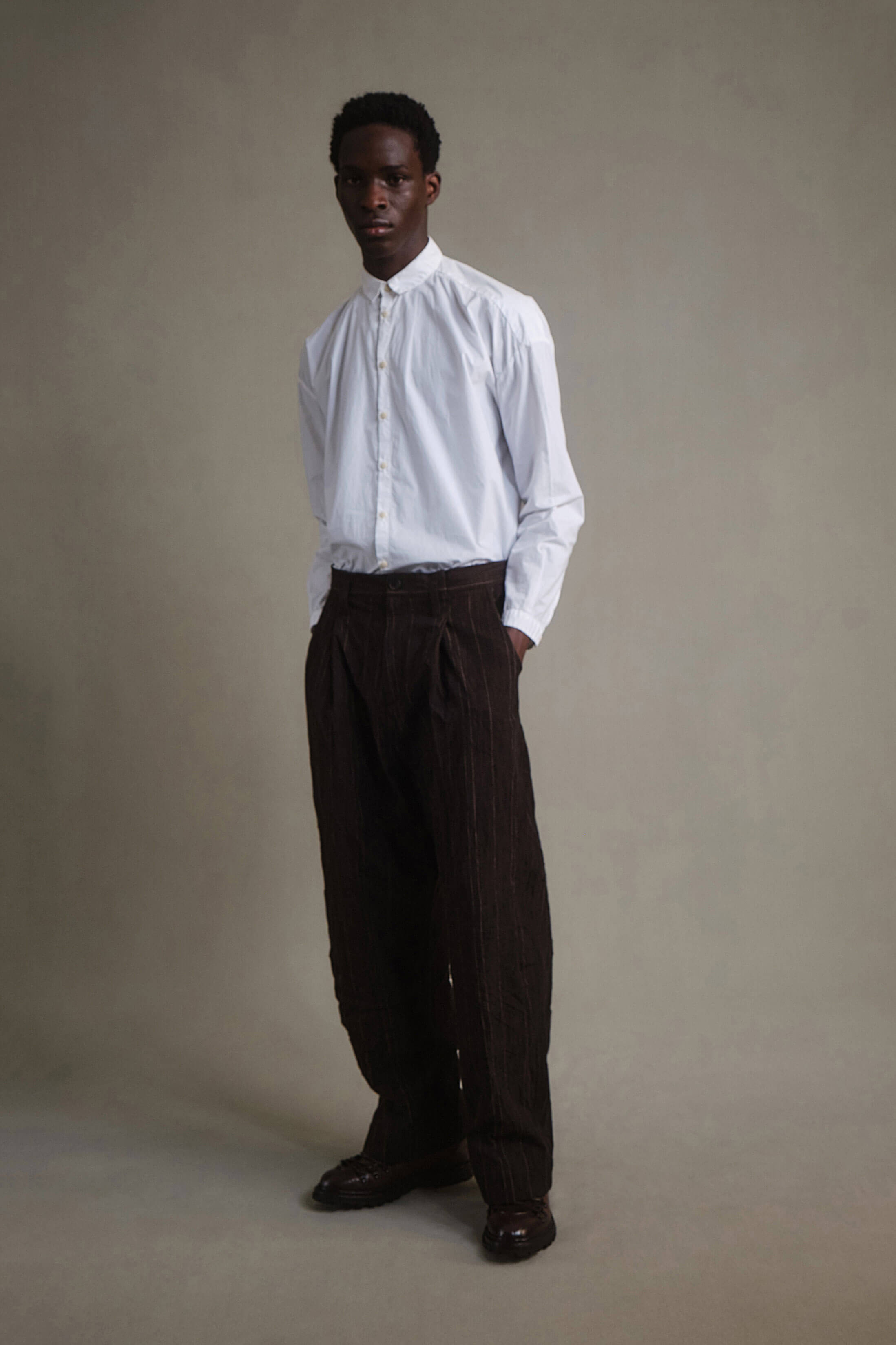 THE WOODSMAN TROUSER / CRUMPLED STRIPE WALNUT