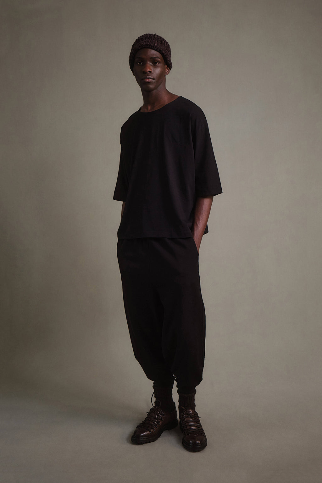 The Acrobat 100% Cotton Jersey Pull On Tapered Leg Trousers - Black