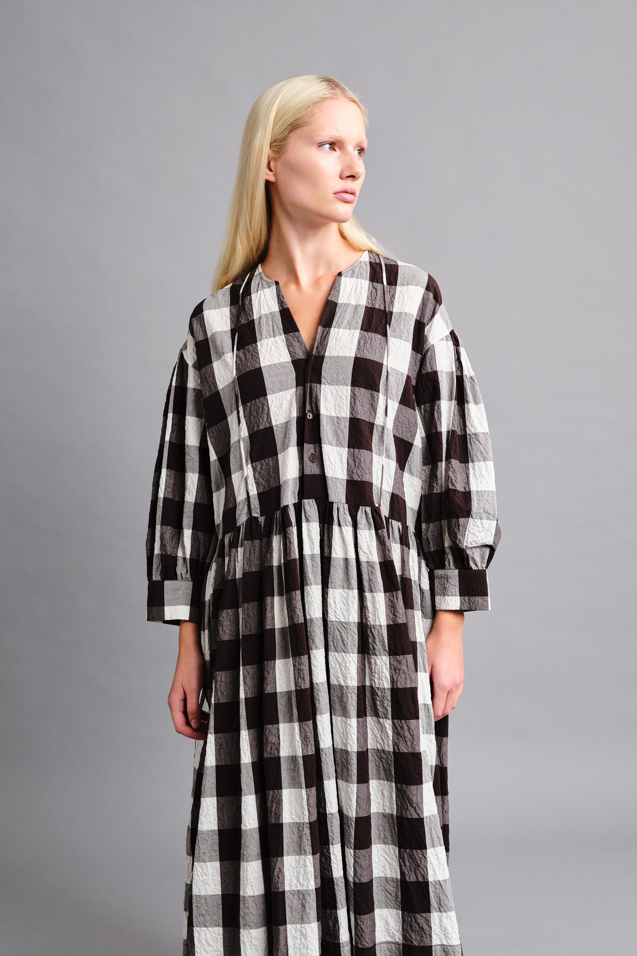 THE COOK DRESS / TABLECLOTH GINGHAM COFFEE