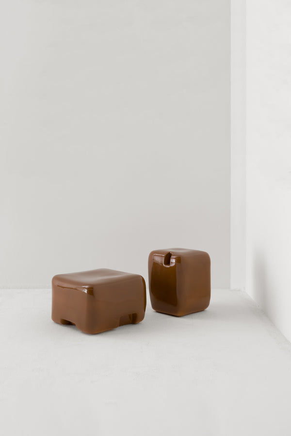 COBBLE TALL SIDE TABLE & STOOL / BROWN