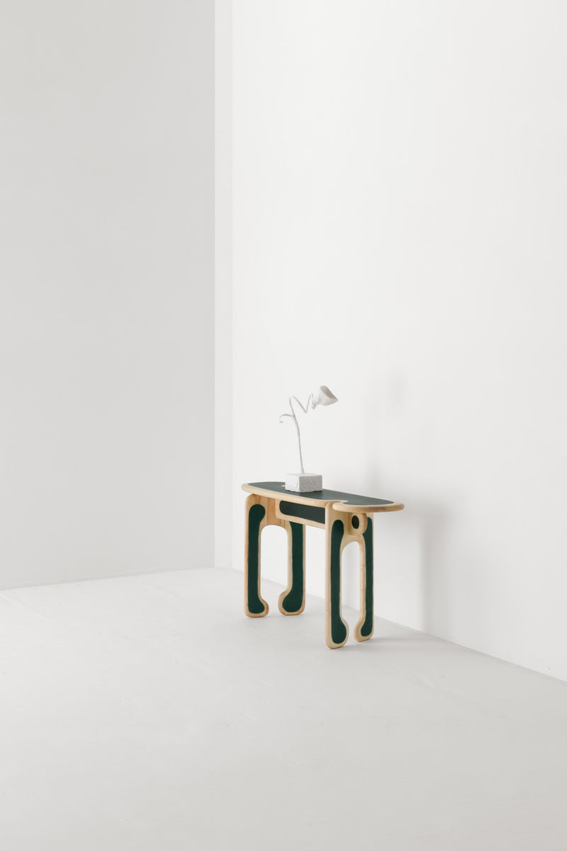 PALETTE CONSOLE TABLE / SYCAMORE SAPPHIRE GREEN