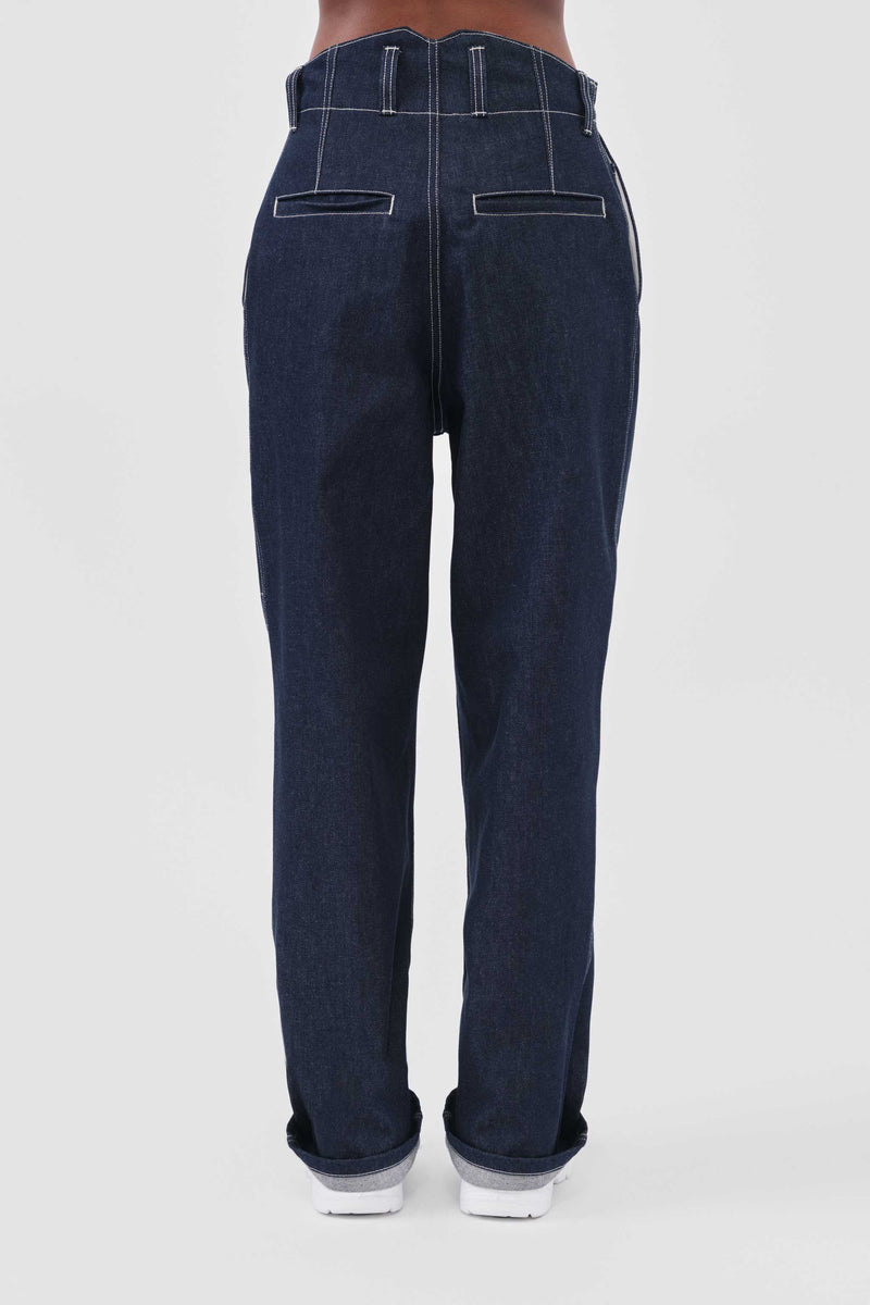 Unisex Blue High Waisted Jeans Organic Pleated Denim - Sizes 26 - 36 ...